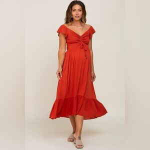 Pinkblush burnt orange smocked flutter sleeve midi dress nwot